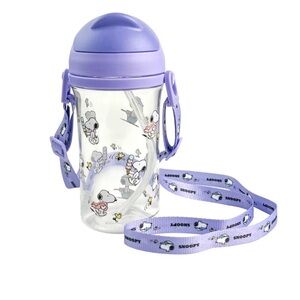 Peanuts Snoopy Kids Water Bottle 13 oz Flip Top Straw BPA Free NWT Strap